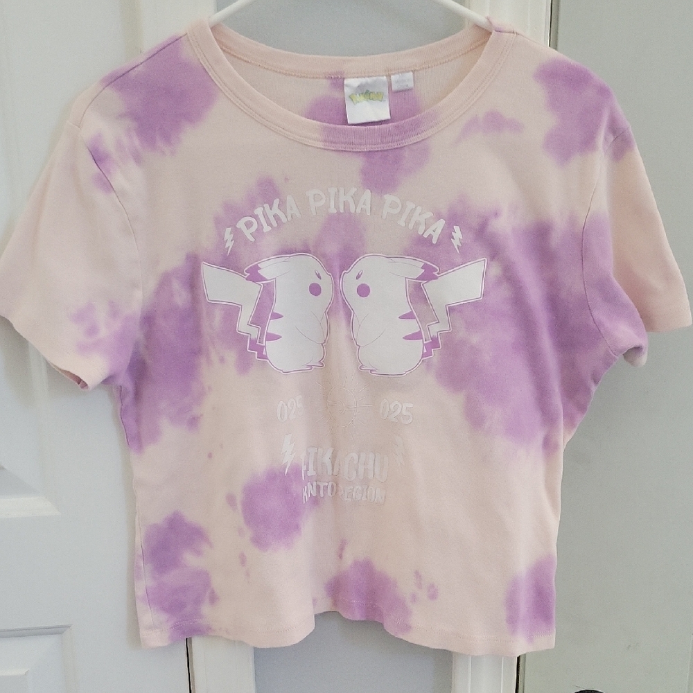 Pikachu Tie-Dye Baby Graphic Crop Top T-Shirt - Purple & Cream